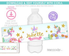 Unicorn Pool Birthday Party Water Bottle Label, EDITABLE TEMPLATE, Instant Download