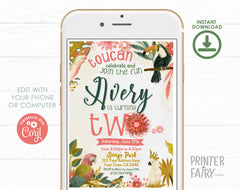 Tropical Birds Birthday Invitation, Luau Party, EDITABLE (Digital)