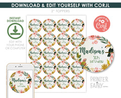 Tropical Birds Birthday Toppers, Luau Party Labels (EDITABLE, INSTANT DOWNLOAD)