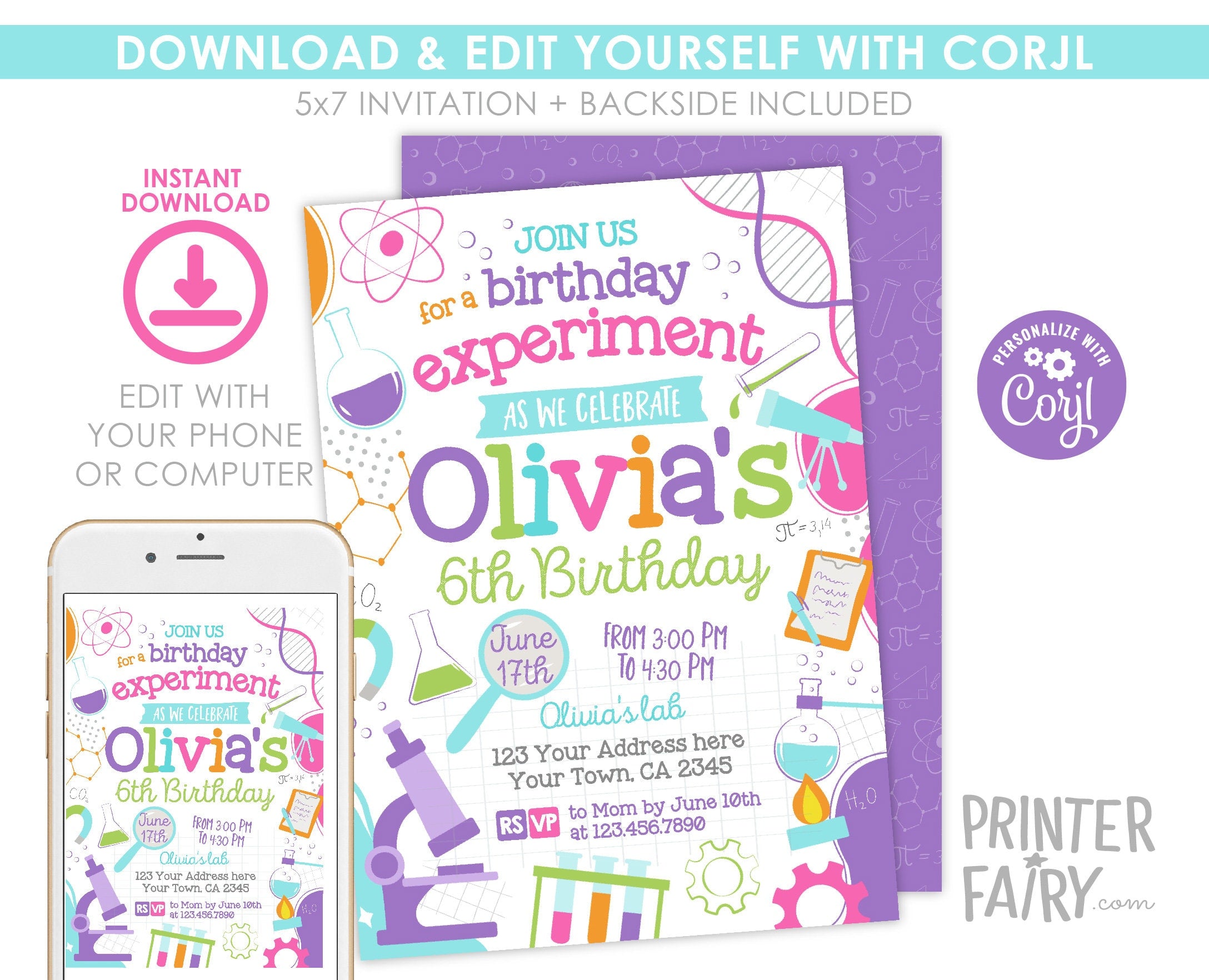 Editable Science Birthday Party Invitation