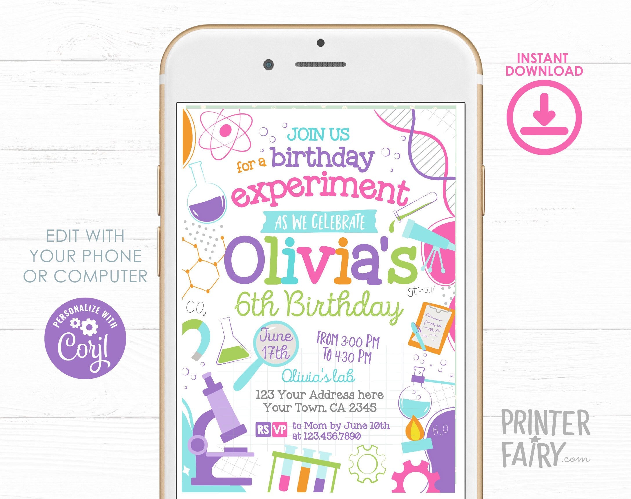 Editable Science Birthday Party Invitation