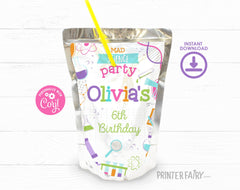 Editable Science Birthday Party Drink Pouch Label (Digital Item)