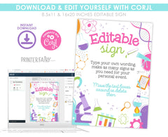 Science Party Sign, Editable Lab Printable Poster, Instant Download