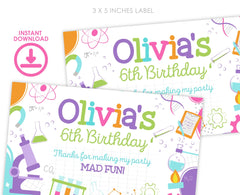 Editable Science Birthday Party Gable Box Label (Digital)