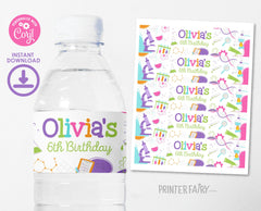 Editable Science Birthday Party Water Bottle Label (Digital)