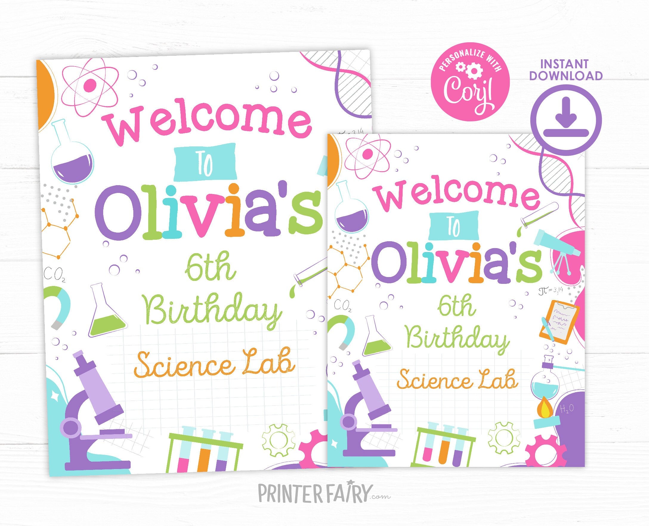 Editable Science Birthday Welcome Sign (Digital Download)