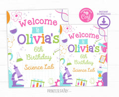 Editable Science Birthday Welcome Sign (Digital Download)