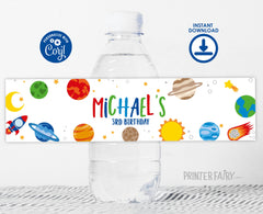 Editable Space Birthday Water Bottle Label, Galaxy Theme (INSTANT DOWNLOAD)