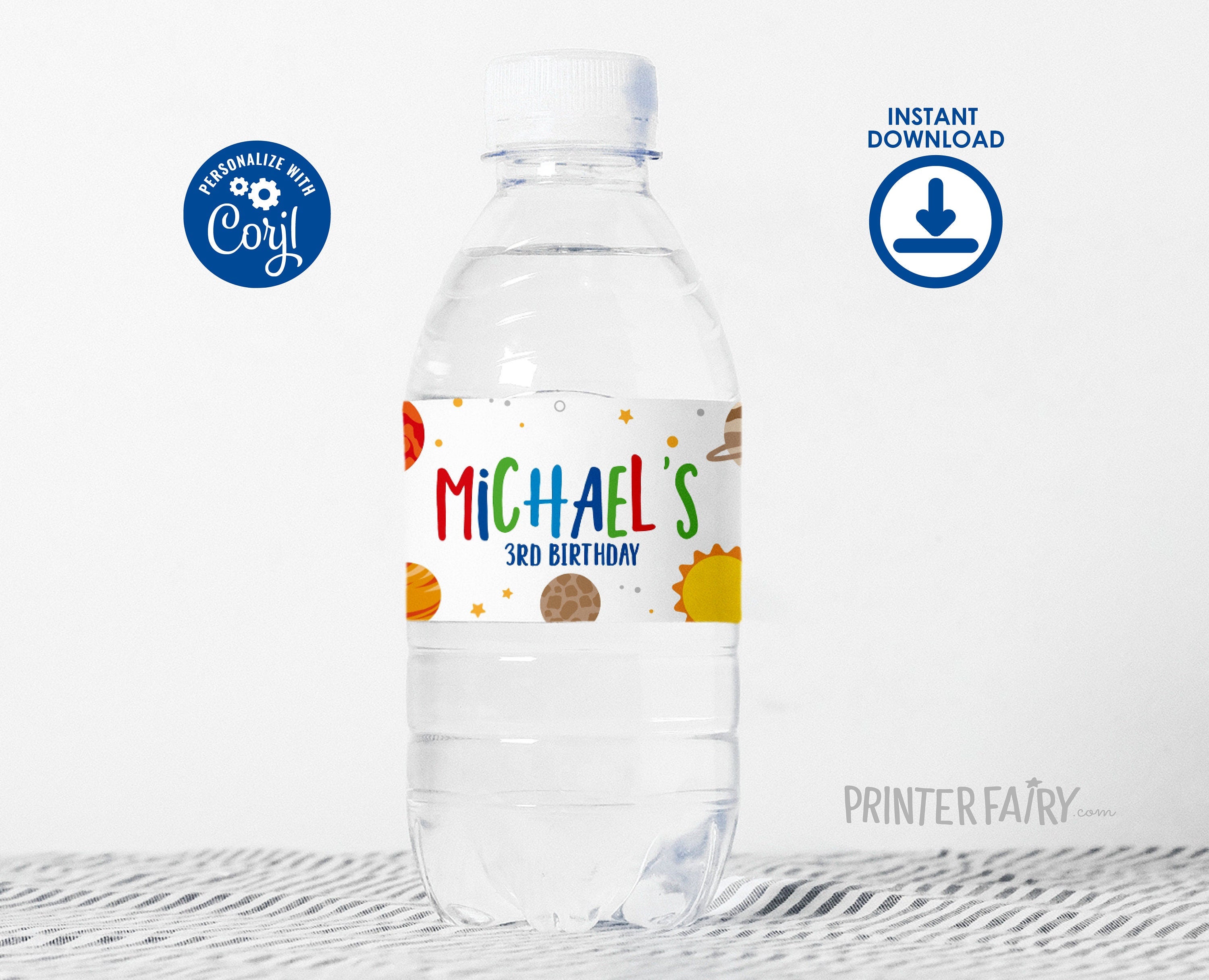 Editable Space Birthday Water Bottle Label, Galaxy Theme (INSTANT DOWNLOAD)