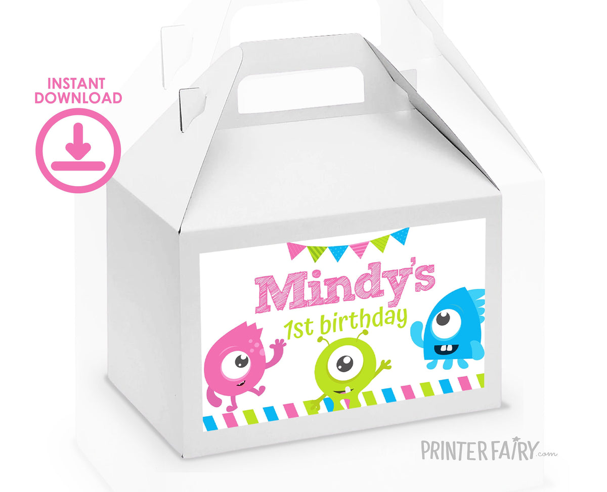 Little Monster Birthday Gable Box Label, Editable (Digital Download)