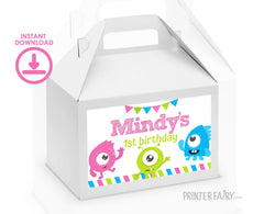 Little Monster Birthday Gable Box Label, Editable (Digital Download)