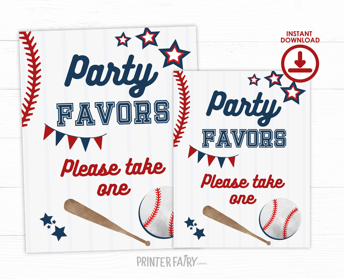 Baseball Party Favors Sign, Sports Birthday Decorations (Instant Download)