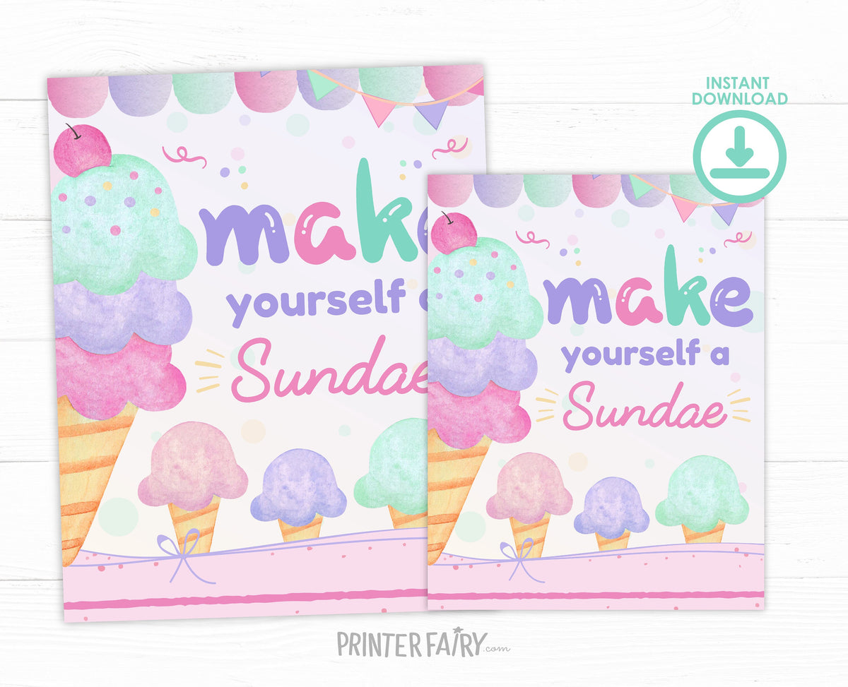 Make Your Own Sundae Sign, Ice Cream Party Decor (Digital Download)