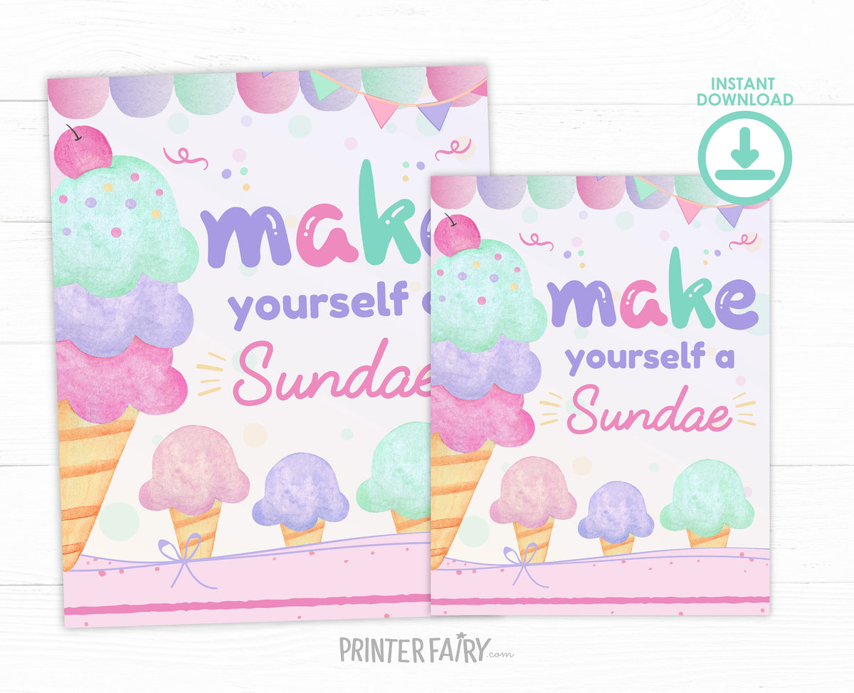 Make Your Own Sundae Sign, Ice Cream Party Decor (Digital Download)