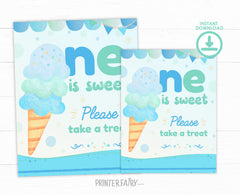 Ice Cream One is Sweet Sign, Summer Birthday Party Decor (Digital Download)