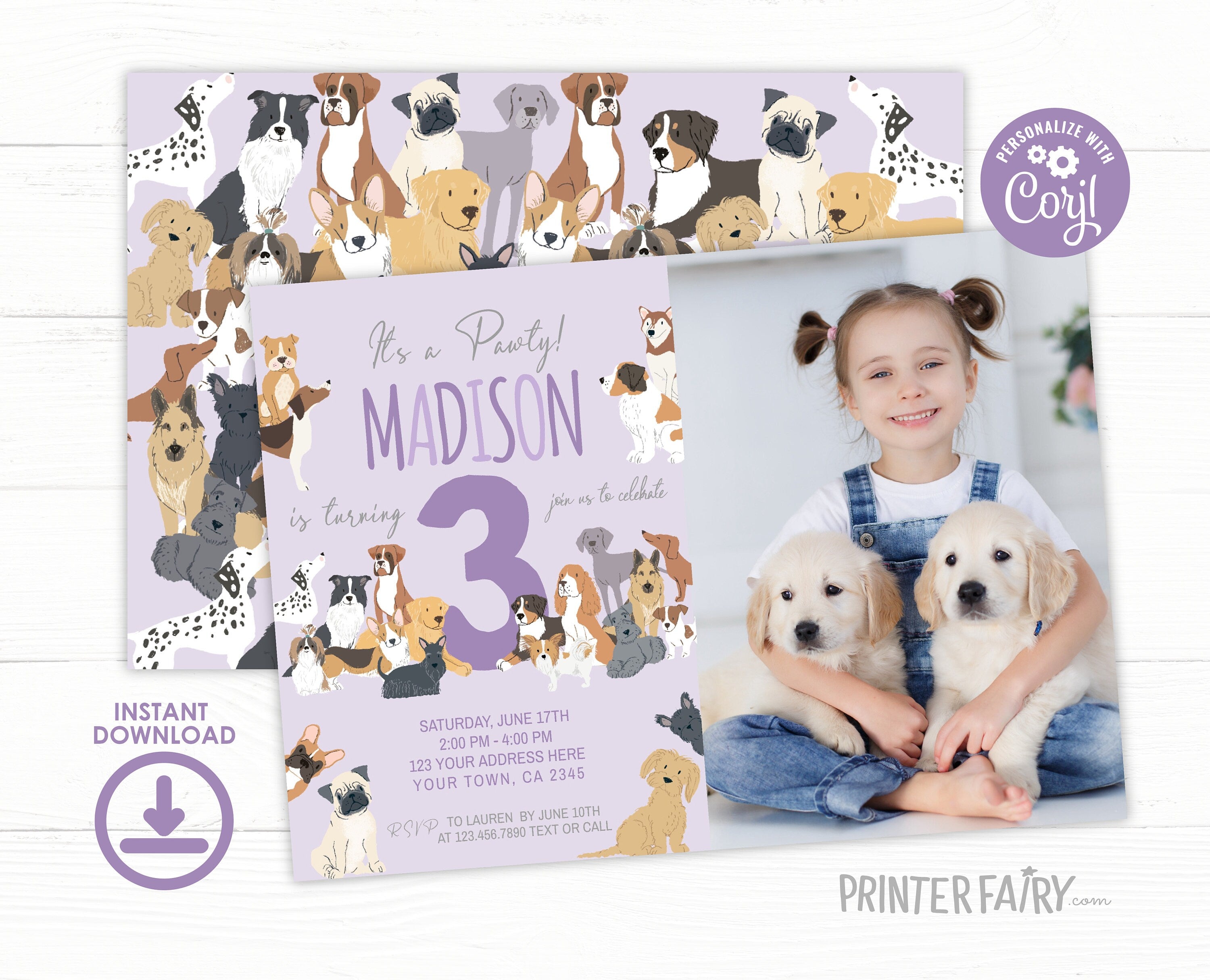 Puppy Adoption Birthday Paw-ty Invitation with Photo (Editable Digital Item)