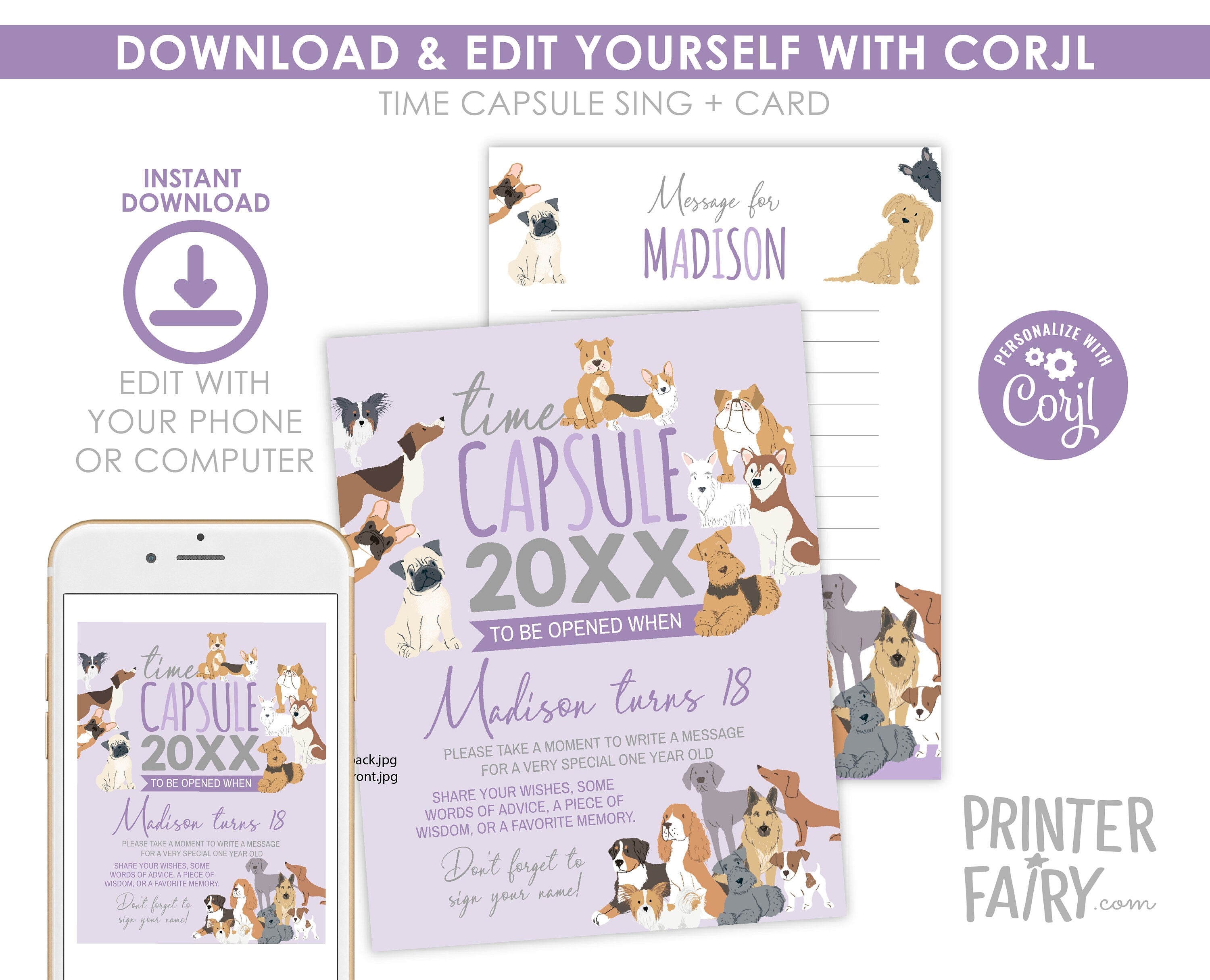 Puppy Adoption Birthday Time Capsule, Dog Party Decor (Editable Digital Item)