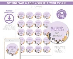 Puppy Adoption Birthday Party Toppers, Editable Round Stickers (Digital Item)