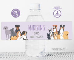 Puppy Adoption Birthday Water Bottle Label, Editable Dog Party (Digital Item)
