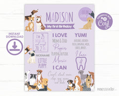 Puppy First Birthday Board, Pet Adoption Party, Editable Milestones Chart (Digital)