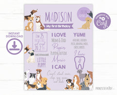 Puppy First Birthday Board, Pet Adoption Party, Editable Milestones Chart (Digital)