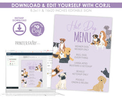 Puppy Adoption Party Menu, Dog Birthday Food Sign (Editable Digital)