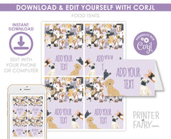 Puppy Pawty Food Tents, Editable Dog Birthday Labels (Digital Download)