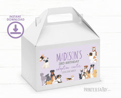Puppy Adoption Birthday Gable Box Label, Editable Pet Party Favor (Digital Item)