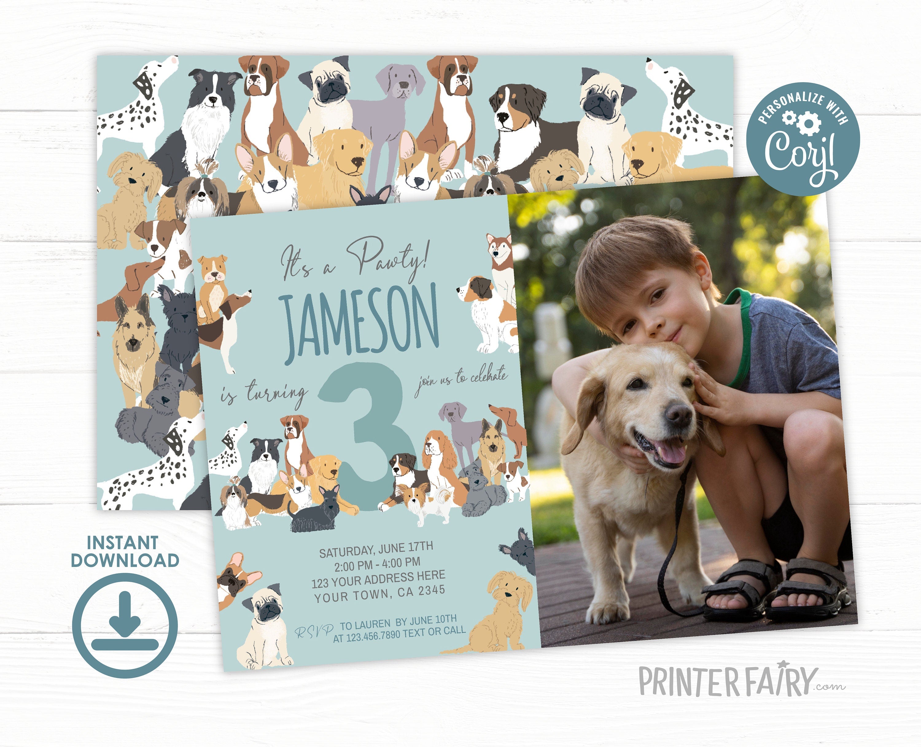 Puppy Adoption Birthday Party Invitation, Photo, Editable (Digital)