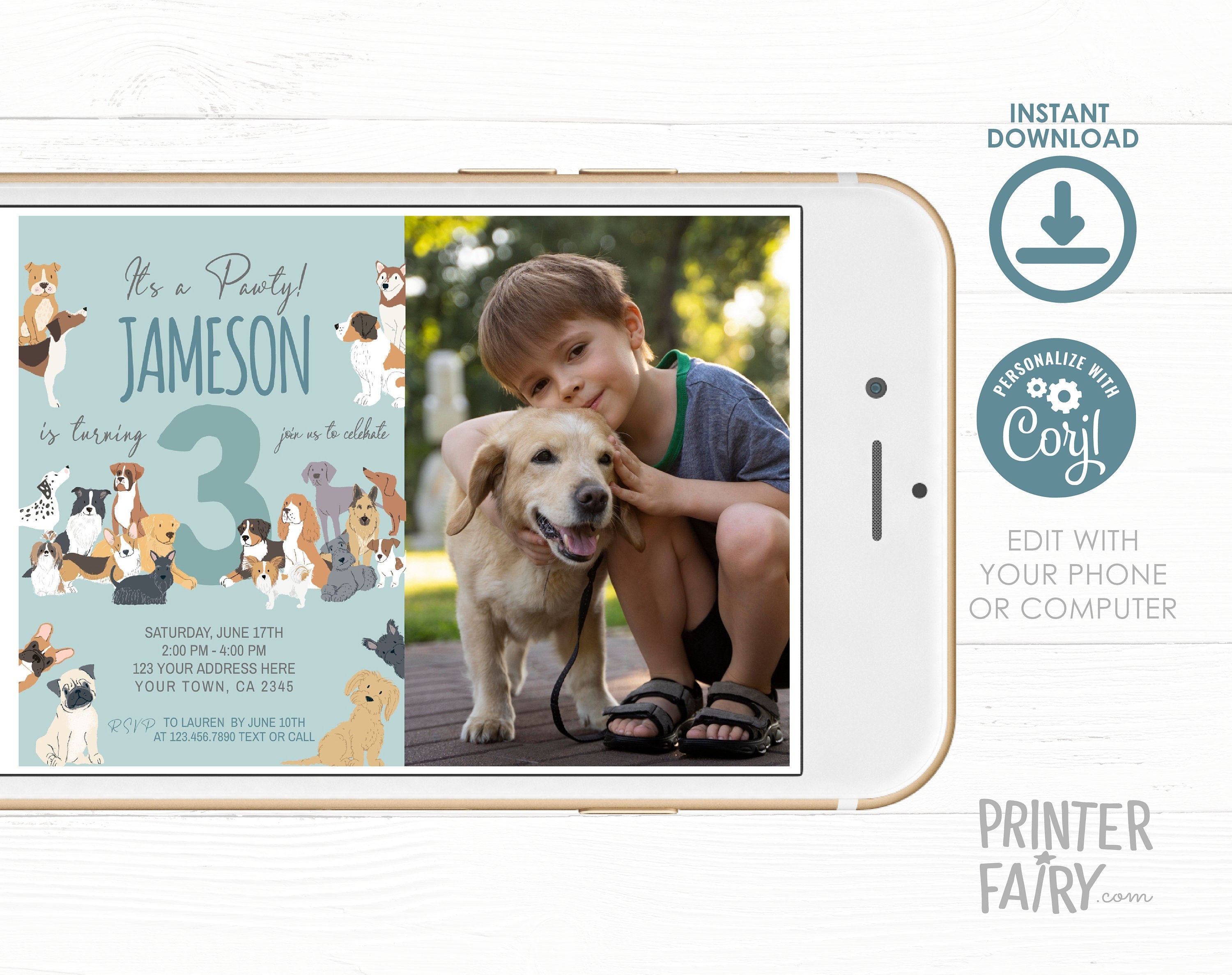 Puppy Adoption Birthday Party Invitation, Photo, Editable (Digital)