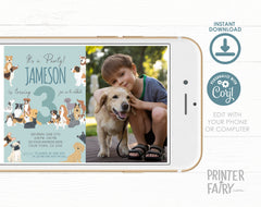 Puppy Adoption Birthday Party Invitation, Photo, Editable (Digital)