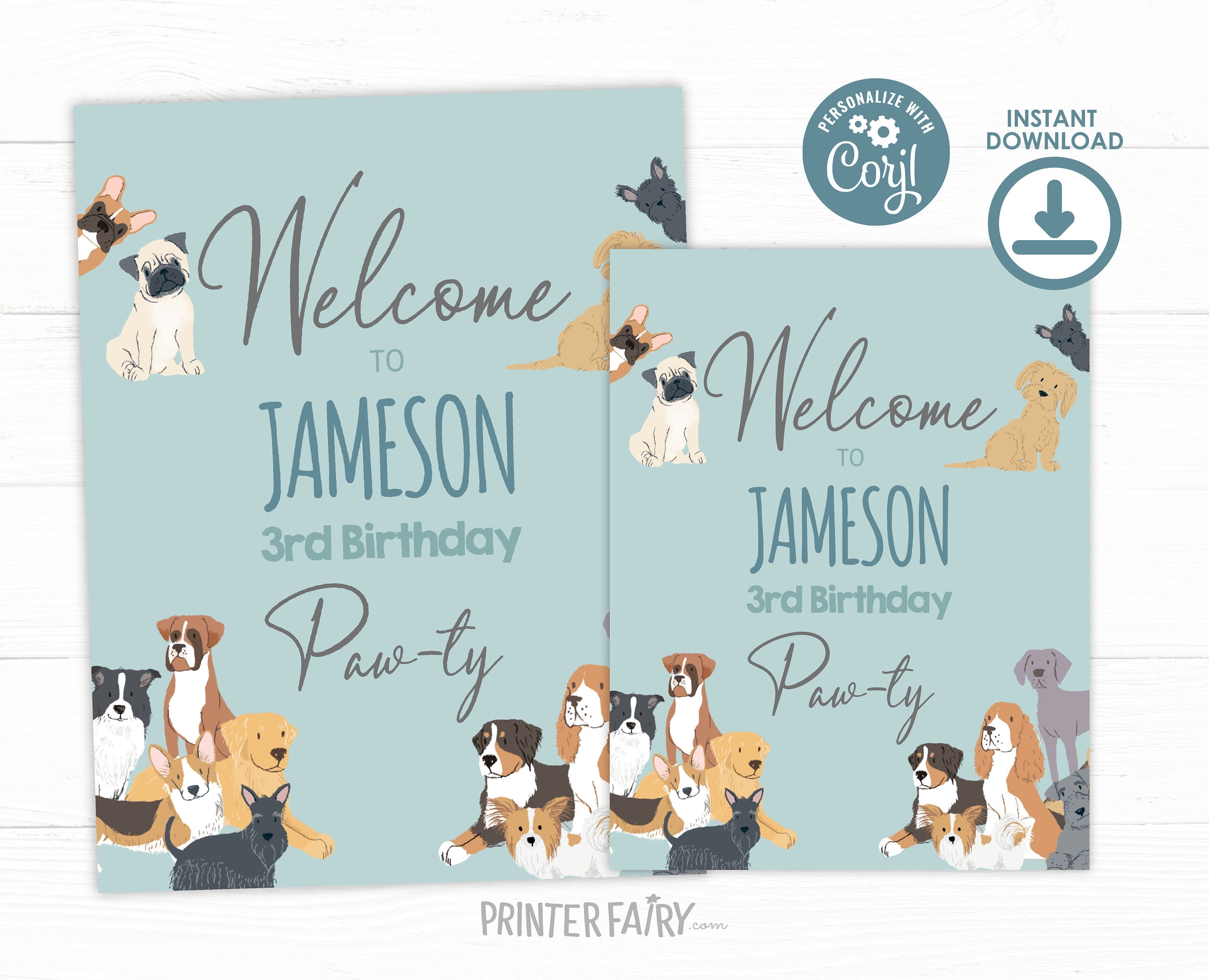 Puppy Adoption Birthday Welcome Sign, Editable Dog Pawty (Digital Item)