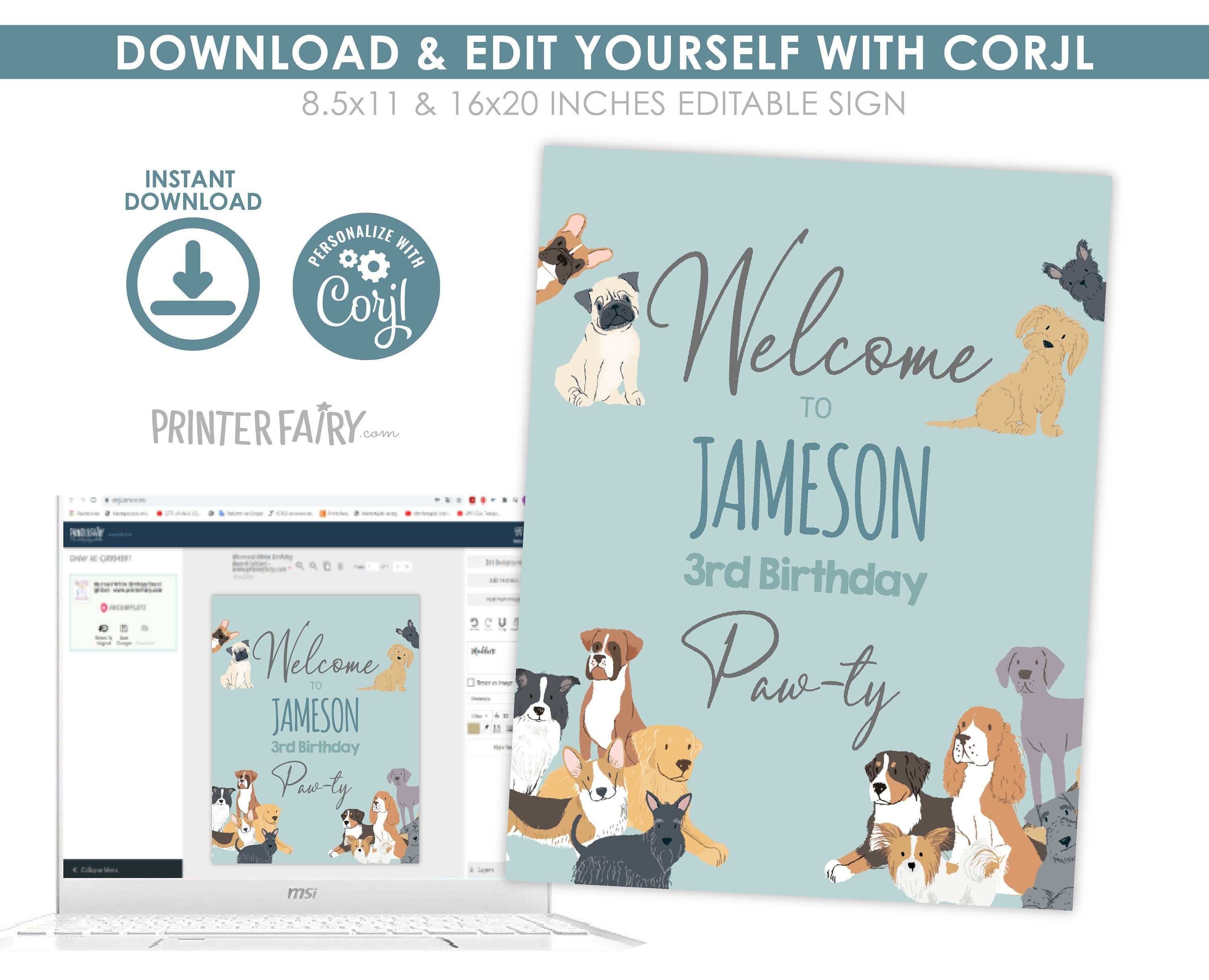Puppy Adoption Birthday Welcome Sign, Editable Dog Pawty (Digital Item)