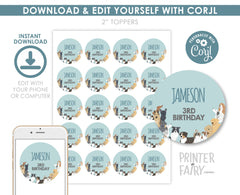 Puppy Adoption Birthday Party Toppers, Editable Dog Stickers (Digital Item)