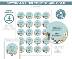Puppy Adoption Birthday Party Toppers, Editable Dog Stickers (Digital Item)