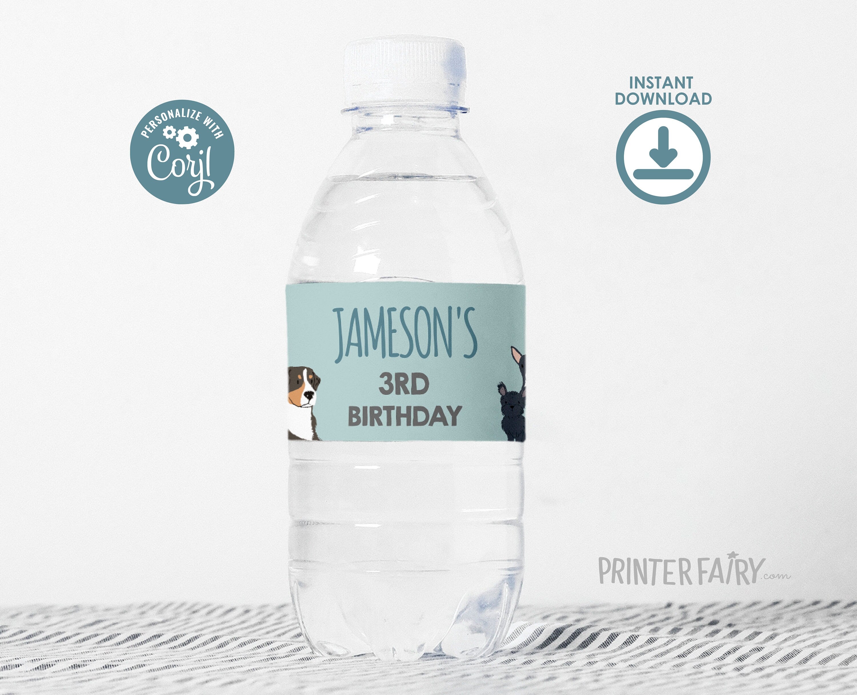 Puppy Birthday Water Bottle Label, Editable Pet Adoption Party (Digital Item)