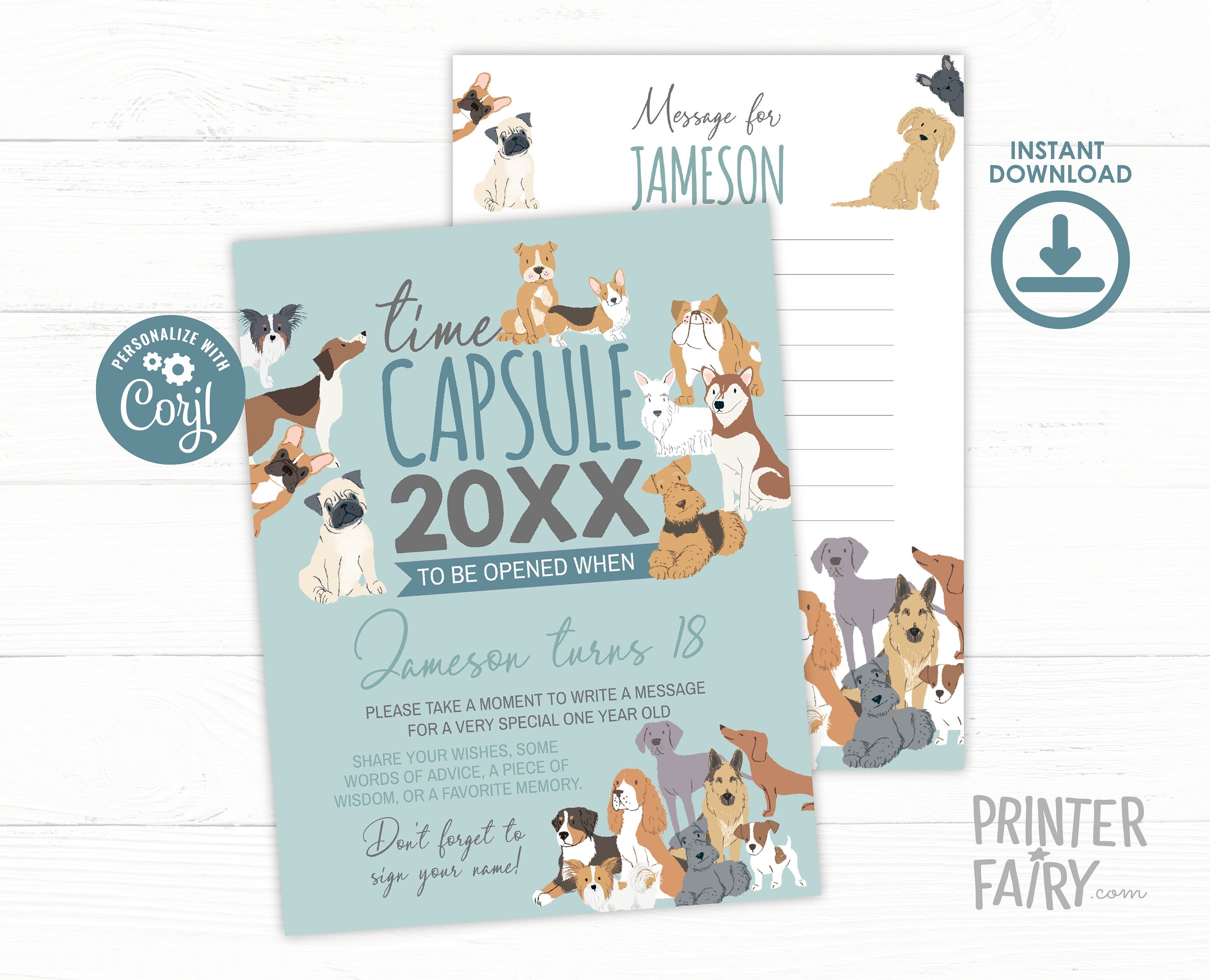 Puppy Adoption Birthday Time Capsule Sign, Pawty Cards (Digital Download)