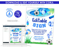 Pool Soccer Party Sign, Editable Template (Digital)