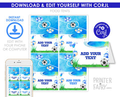 Soccer Pool Party Food Tents, Editable Buffet Labels (Digital Download)