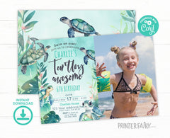 Sea Turtle Birthday Invitation, Under The Sea Party (Editable Digital Template)