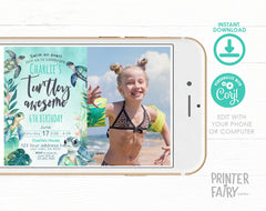 Sea Turtle Birthday Invitation, Under The Sea Party (Editable Digital Template)