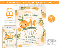Little Cutie 1st Birthday Invitation Instant Download Template