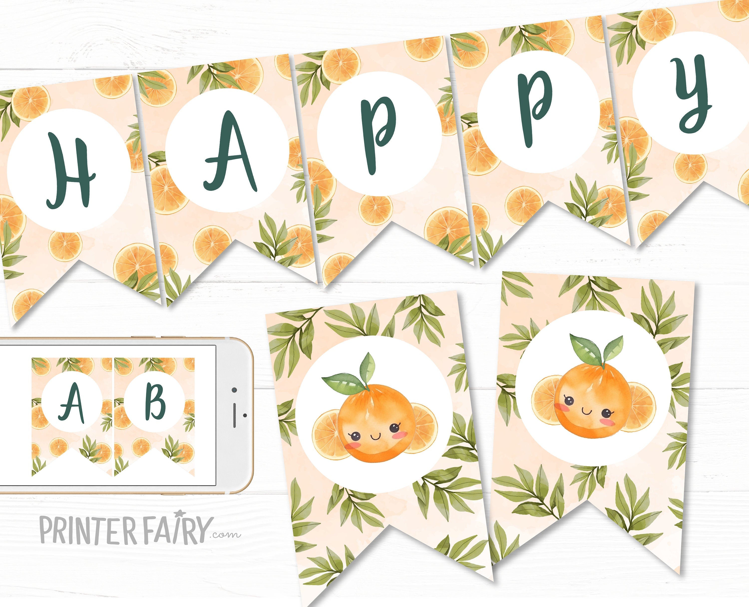 Sweet Orange Birthday Banner, Summer Party Decorations (Editable Download)