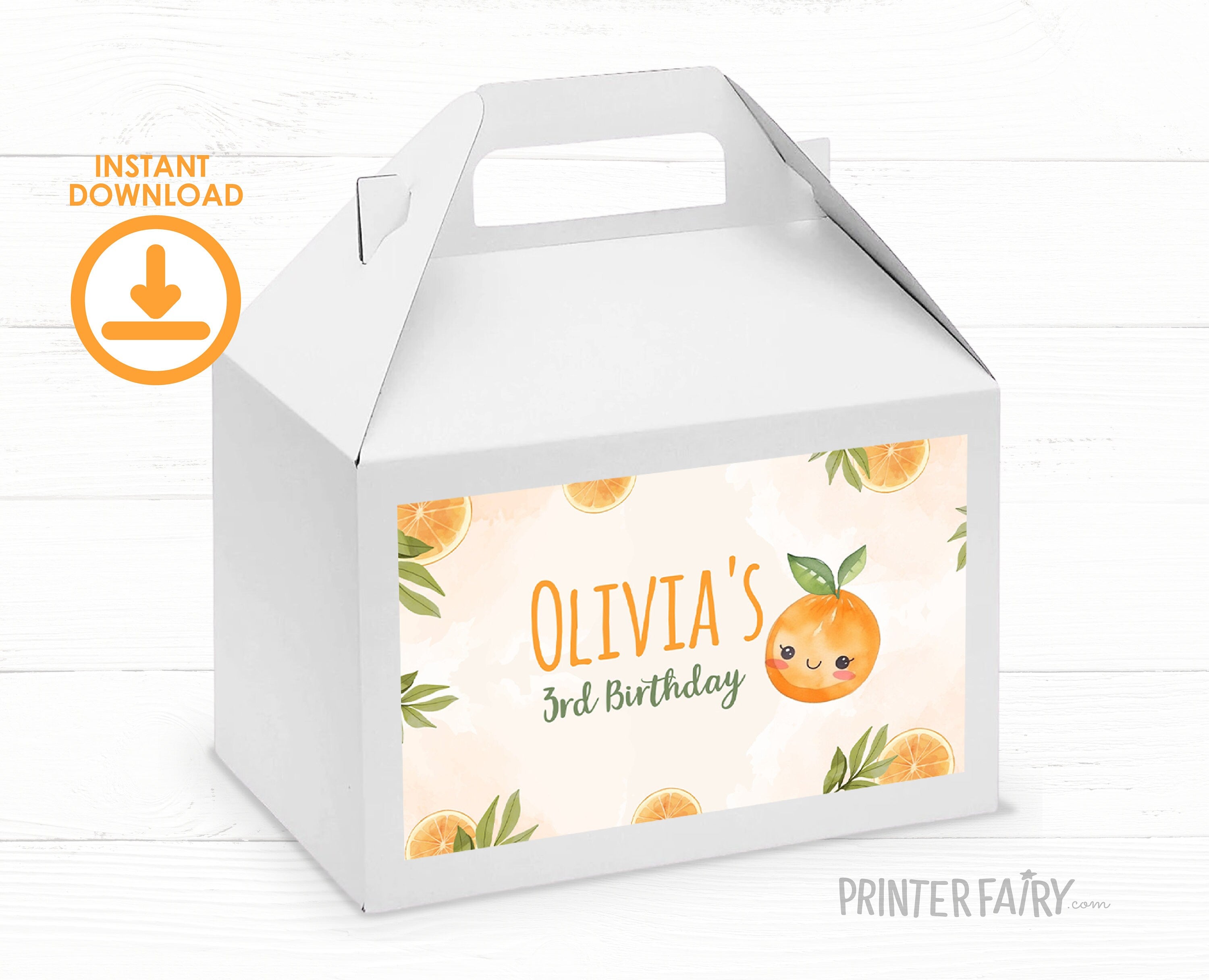 Orange Birthday Gable Box Labels, Sweet Citrus Party Decorations (Digital Download)