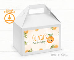 Orange Birthday Gable Box Labels, Sweet Citrus Party Decorations (Digital Download)