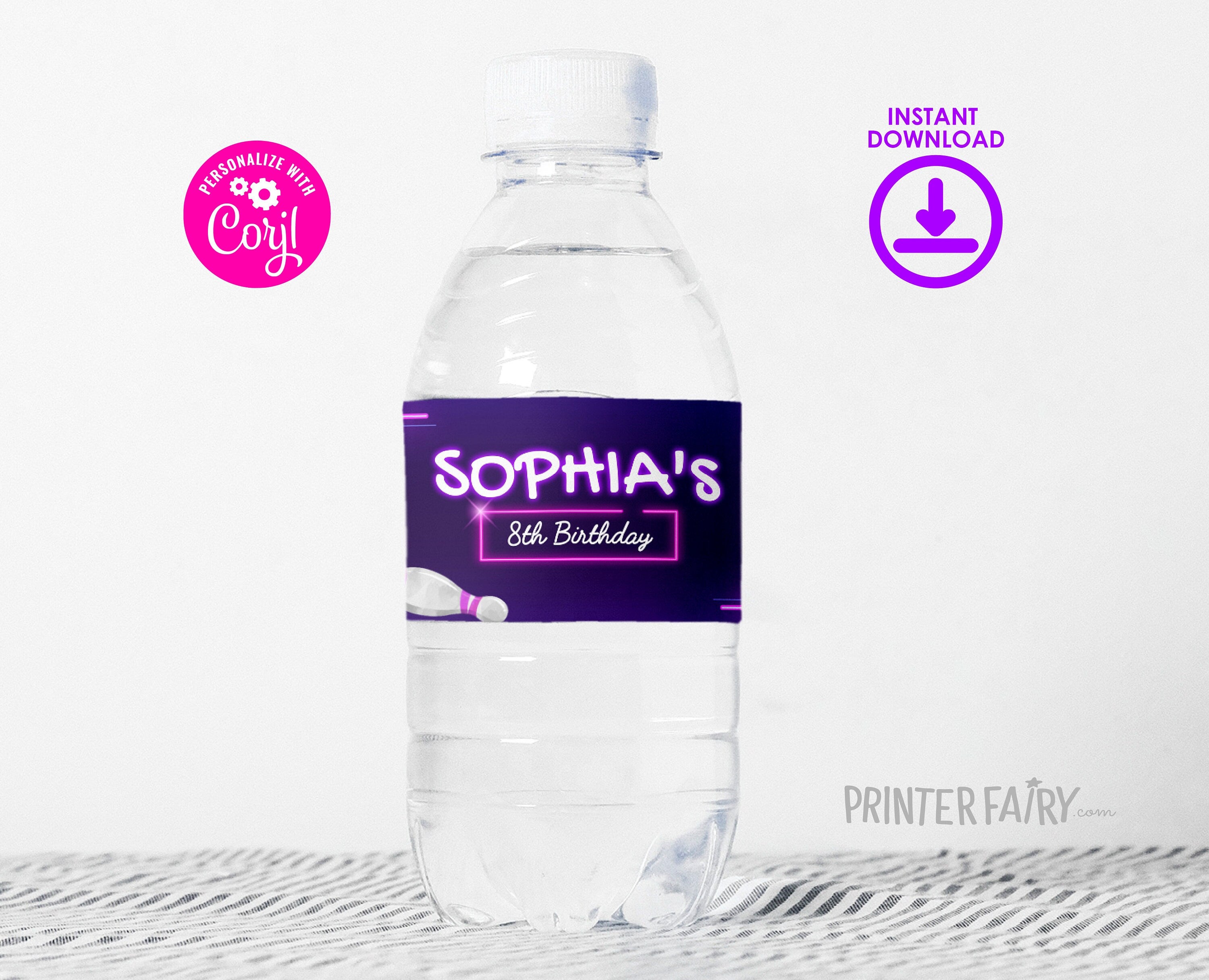 Bowling Birthday Party Water Bottle Label, Editable Printable (Instant Download)