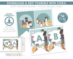 Puppy Birthday Party Editable Banner Template, Pet Adoption Party, Instant Download