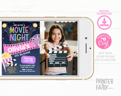 Editable Movie Night Birthday Invitation with Photo (Digital Download)