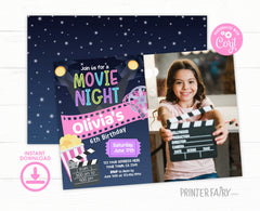 Editable Movie Night Birthday Invitation with Photo (Digital Download)