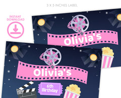 Movie Night Party Editable Printable Label Template for Party Favor Gable Box, Instant Download